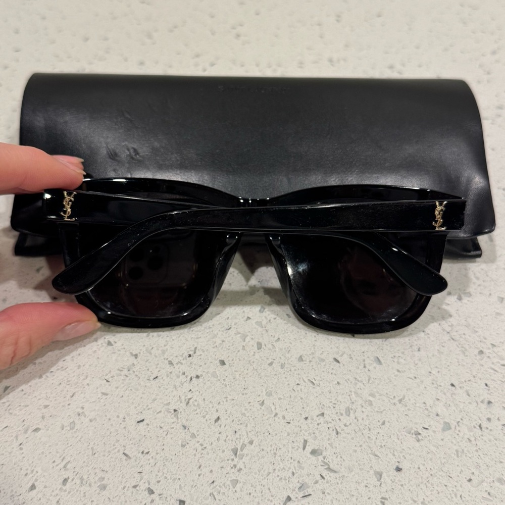 Saint Laurent YSL Black/ Gold SL M24/K Monogram 55MM Rectangular Sunglasses - Picture 8 of 14